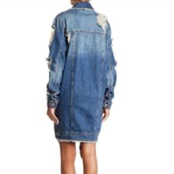 Love, Fire Long Distressed Ripped Denim Jean Jacket - Picture 16 of 16